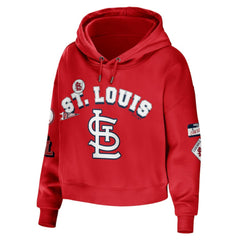 St. Louis Cardinals WEAR by Erin Andrews Women's Modest Patches Cropped Pullover Hoodie - Red Hoodies