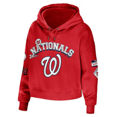 Washington Nationals WEAR by Erin Andrews Women's Modest Patches Cropped Pullover Hoodie - Red Hoodies