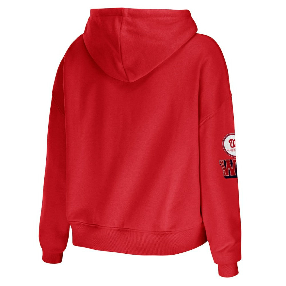 Washington Nationals WEAR by Erin Andrews Women's Modest Patches Cropped Pullover Hoodie - Red Hoodies