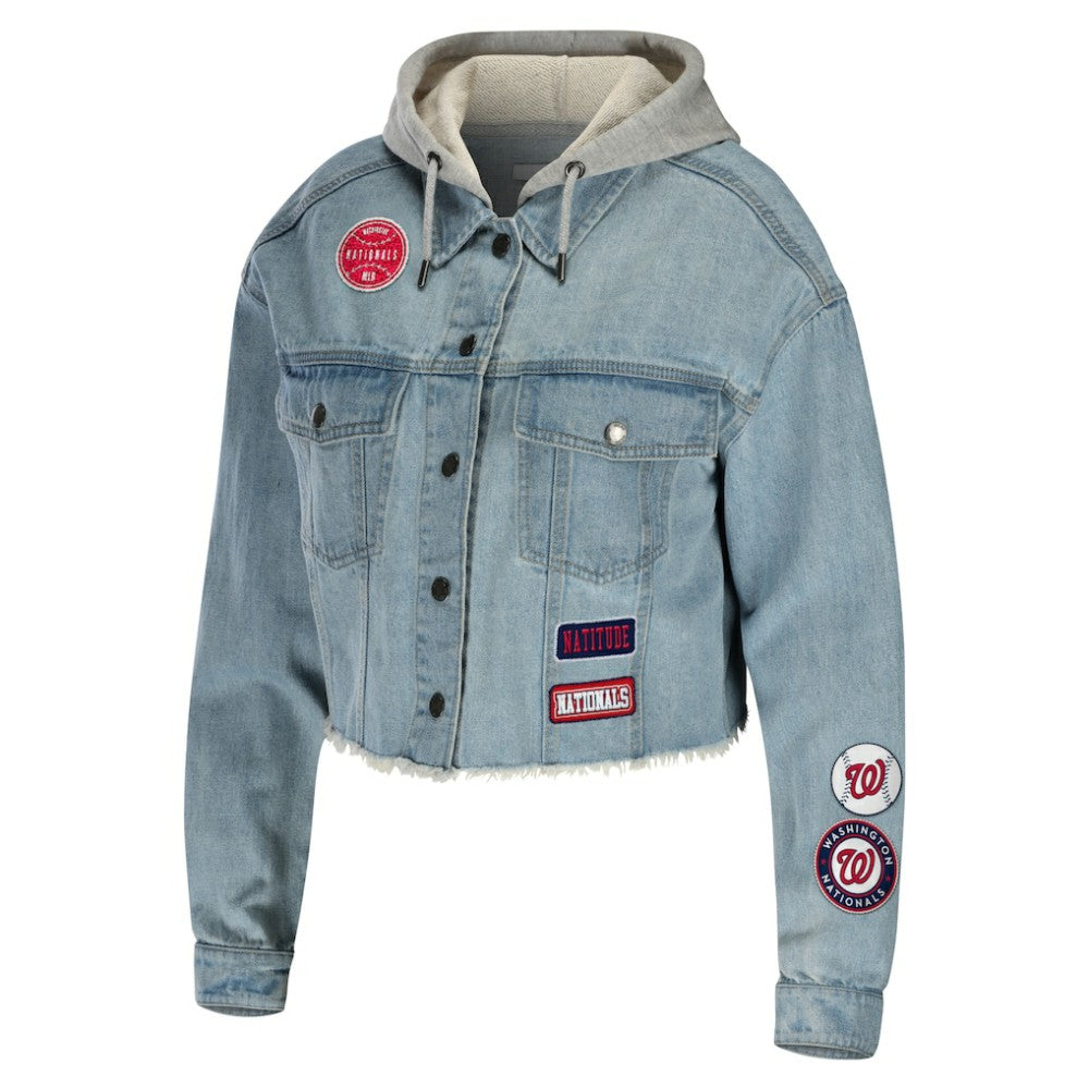 Washington Nationals WEAR by Erin Andrews Women's Hooded Button-Up Denim Jacket Jackets