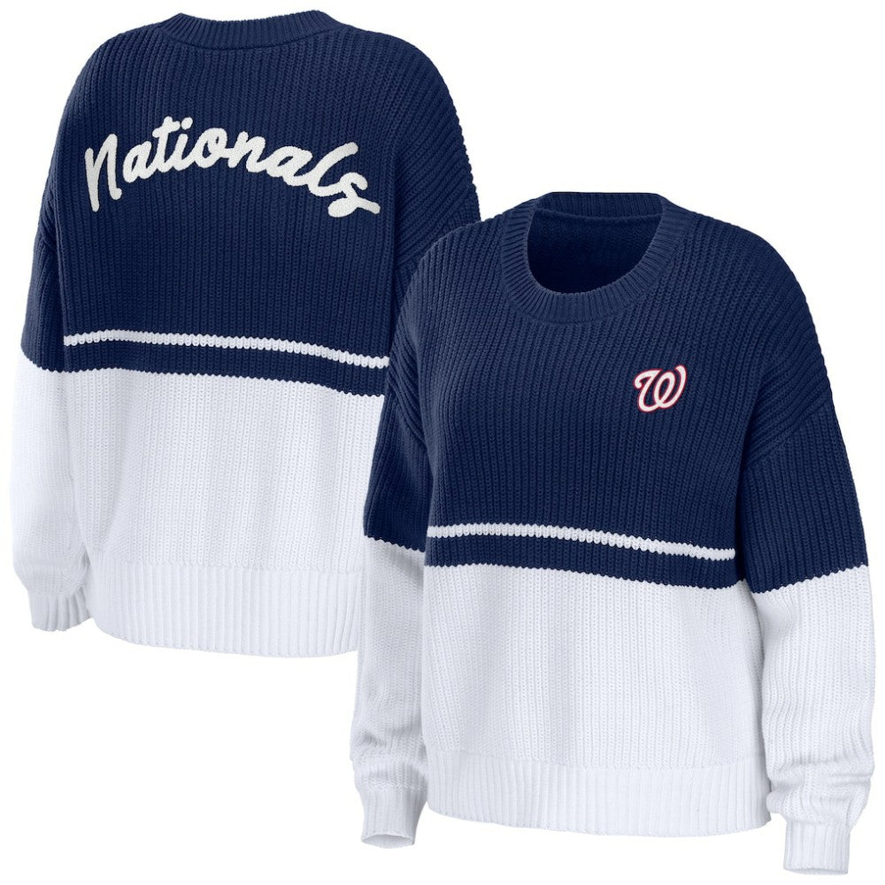 Washington Nationals WEAR by Erin Andrews Women's Chunky Pullover Sweatshirt - Navy/White Pullover