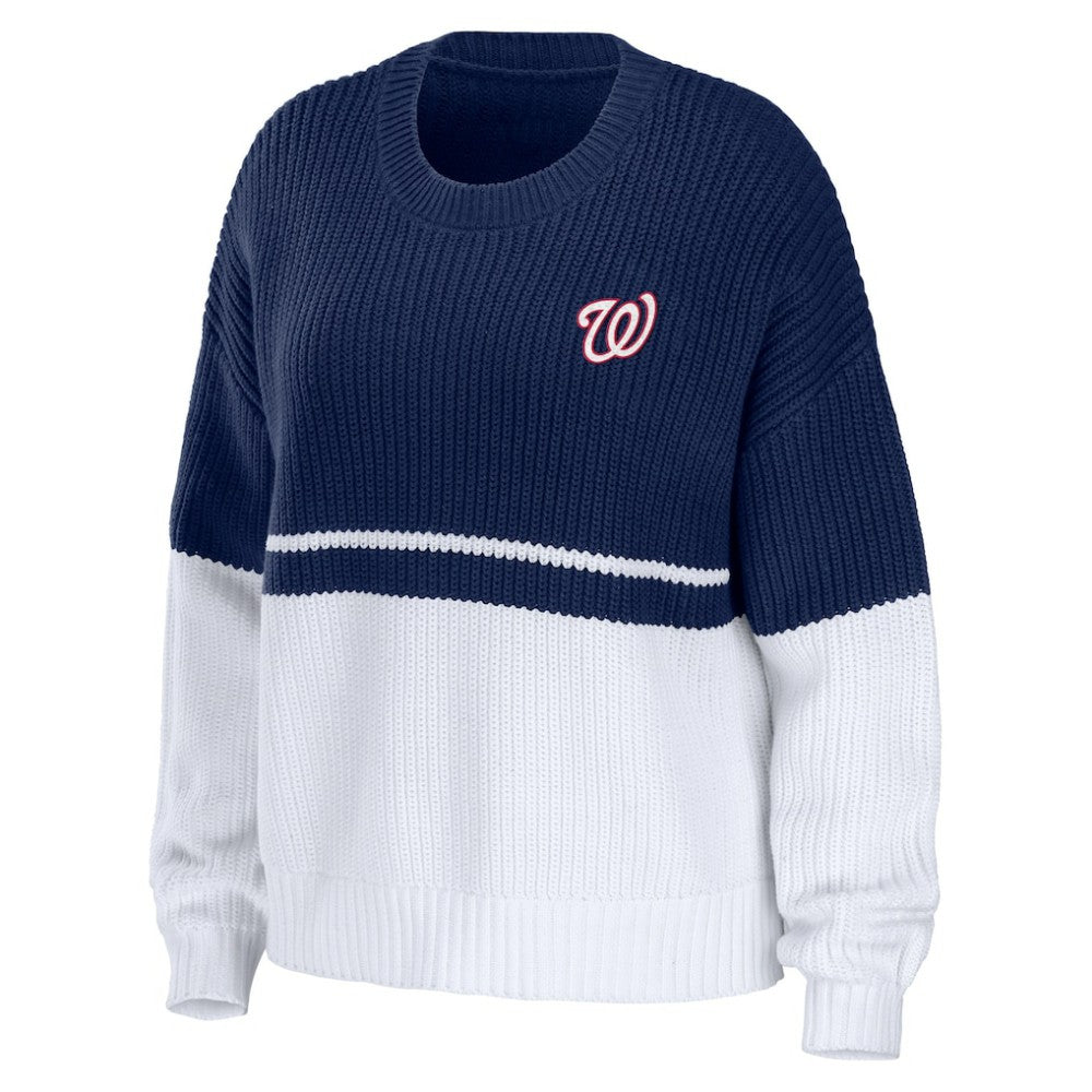 Washington Nationals WEAR by Erin Andrews Women's Chunky Pullover Sweatshirt - Navy/White Pullover