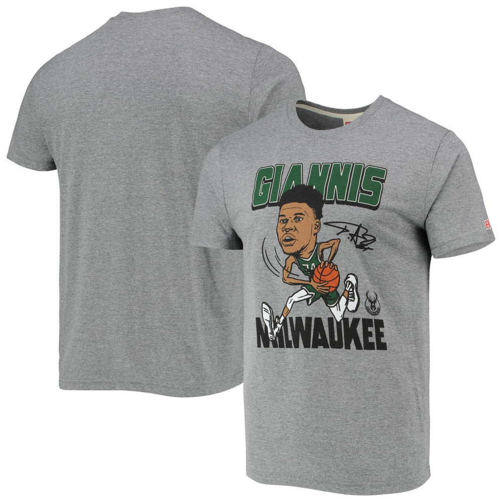 Giannis Antetokounmpo Milwaukee Bucks Homage Caricature Tri-Blend T-Shirt Heathered Gray