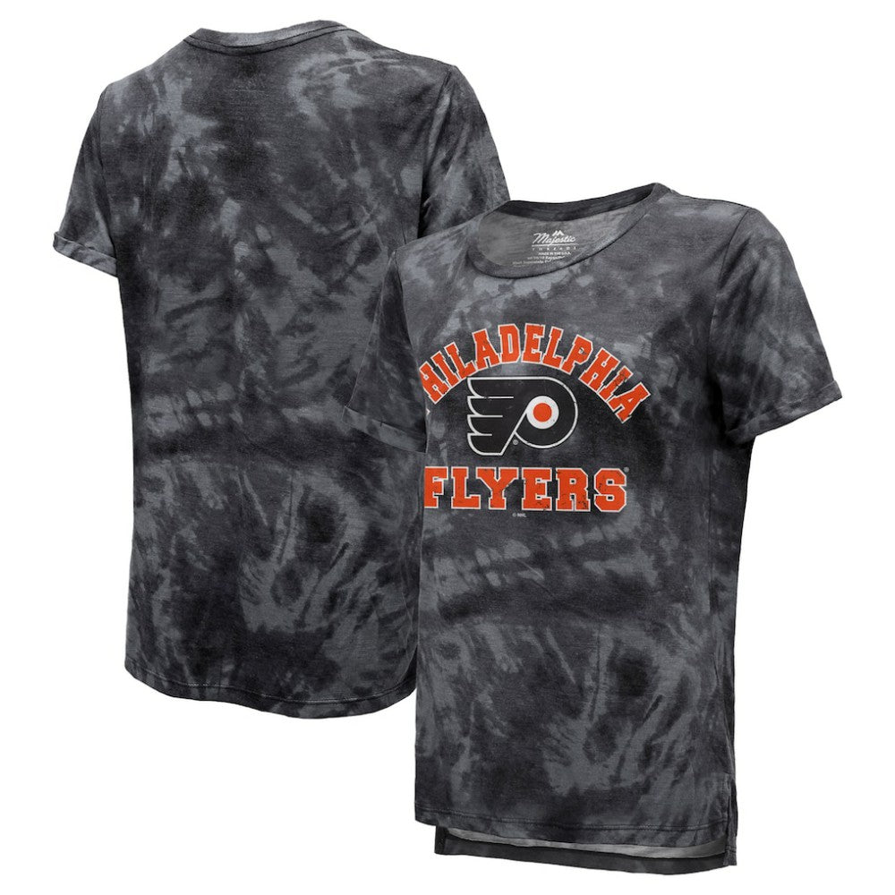NHL Philadelphia Flyers Majestic Threads Women's Boyfriend Tie-Dye Tri-Blend T-Shirt - Black