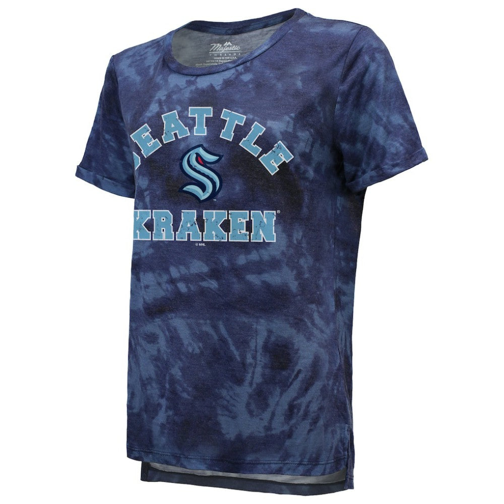 NHL Seattle Kraken Majestic Threads Women's Boyfriend Tie-Dye T-Shirt - Deep Sea Blue
