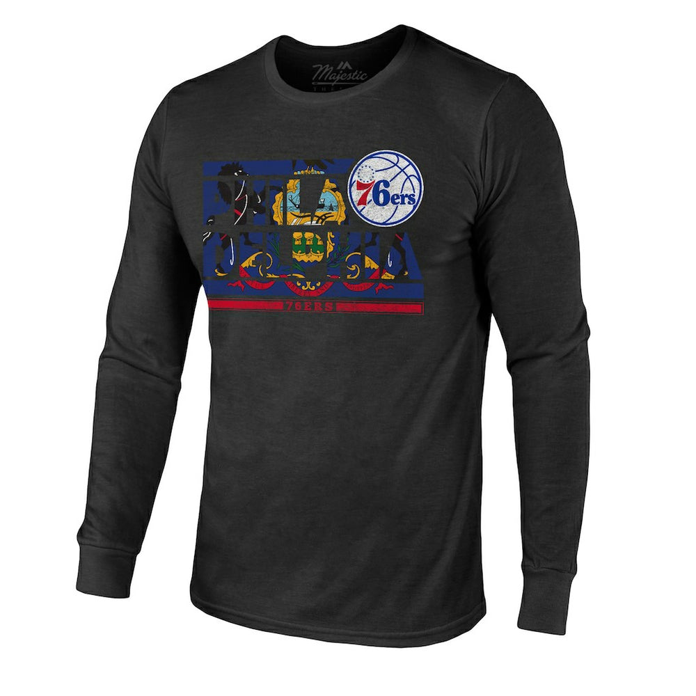 Philadelphia 76ers Majestic Threads City and State Tri-Blend Long Sleeve T-Shirt Black