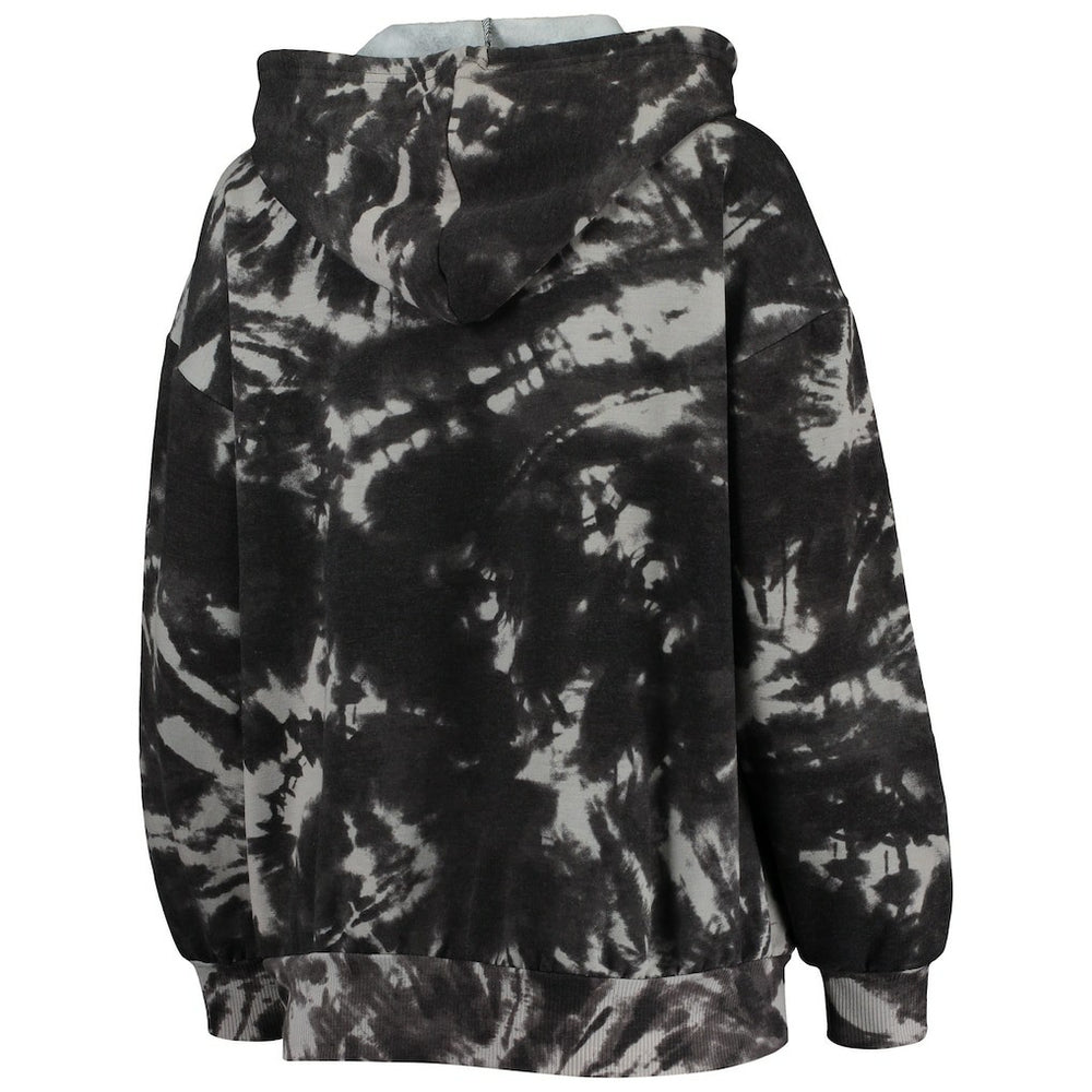 Chicago Bulls Majestic Threads Women's Burble Tie-Dye Tri-Blend Pullover Hoodie Black