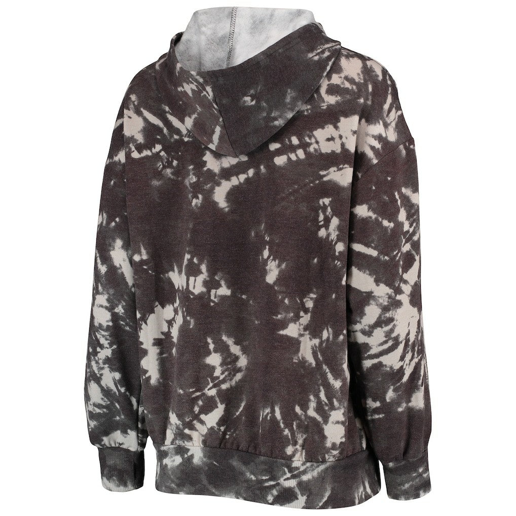 Golden State Warriors Majestic Threads Women's Burble Tie-Dye Tri-Blend Pullover Hoodie Black