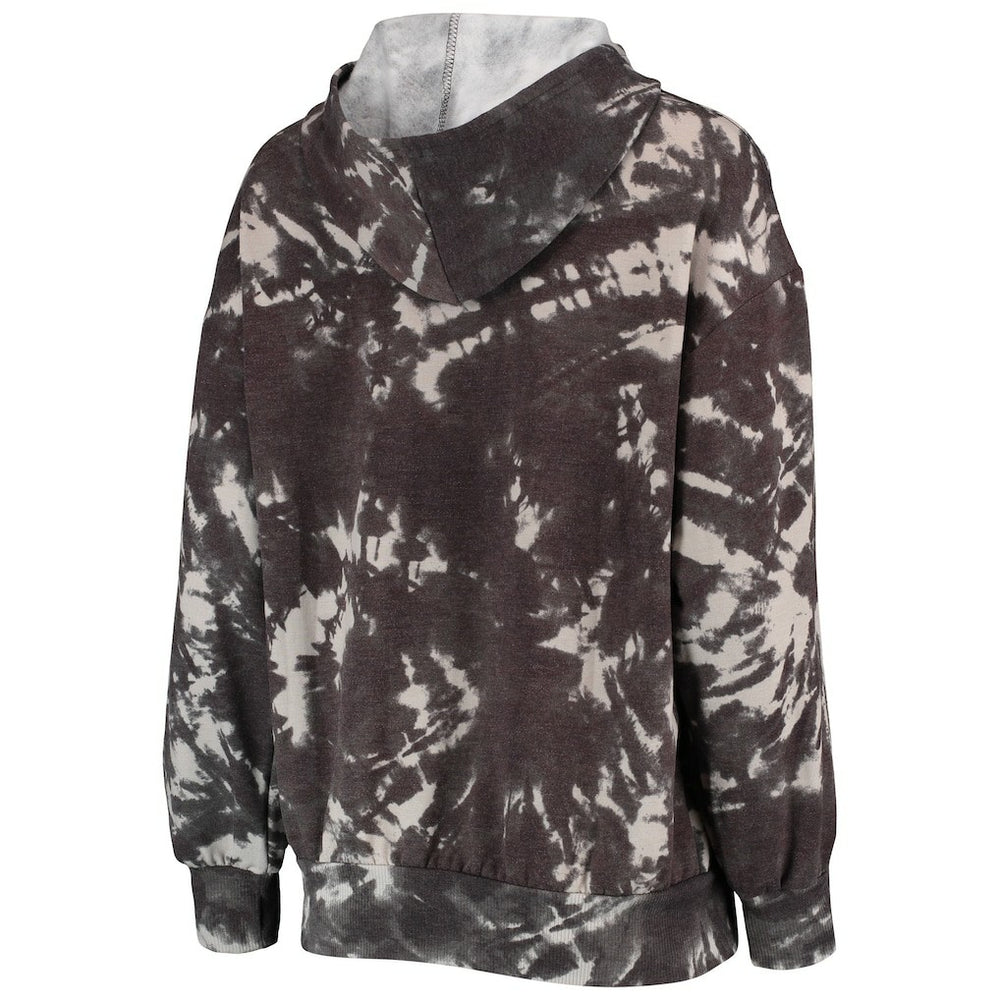 Golden State Warriors Majestic Threads Women's Burble Tie-Dye Tri-Blend Pullover Hoodie Black