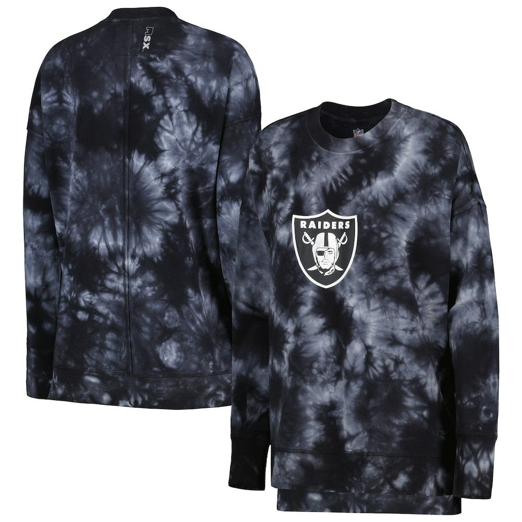 Las Vegas Raiders MSX by Michael Strahan Women's Bailey Tie-Dye Pullover Sweatshirt Black