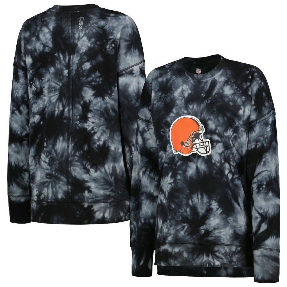 Cleveland Browns MSX by Michael Strahan Women's Bailey Tie-Dye Tri-Blend Pullover Sweatshirt Black