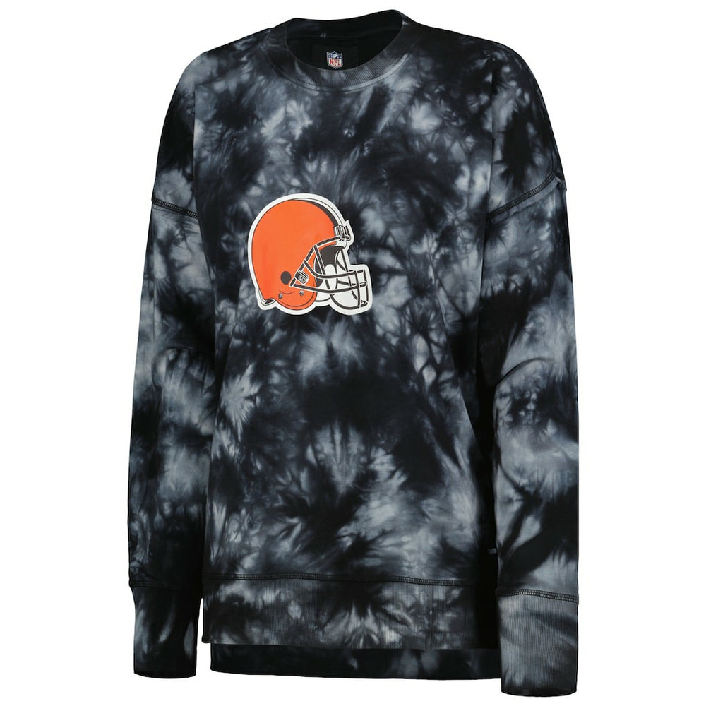 Cleveland Browns MSX by Michael Strahan Women's Bailey Tie-Dye Tri-Blend Pullover Sweatshirt Black