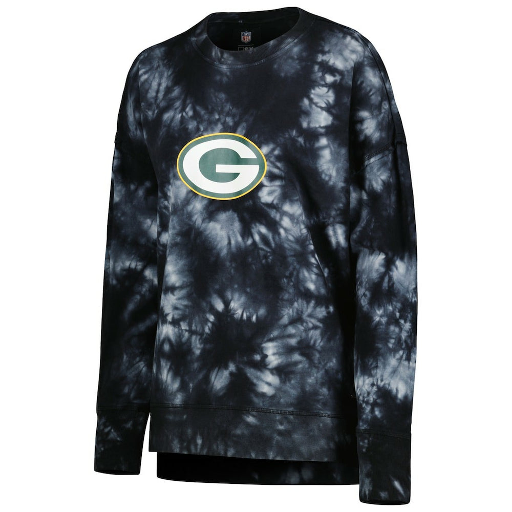 Green Bay Packers MSX by Michael Strahan Women's Bailey Tie-Dye Tri-Blend Pullover Sweatshirt Black