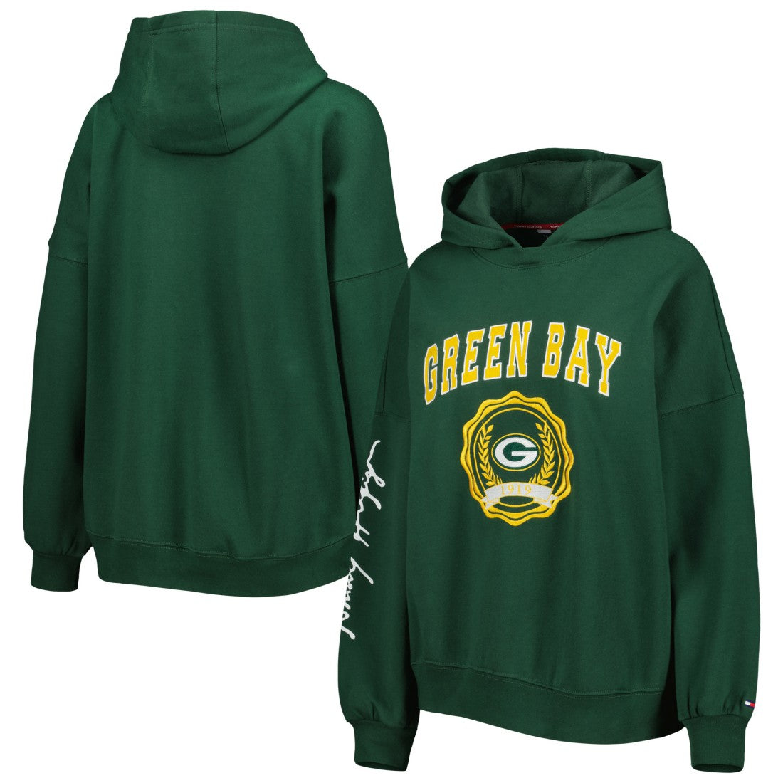 Green Bay Packers Tommy Hilfiger Women's Becca Drop Shoulder Pullover Hoodie Green