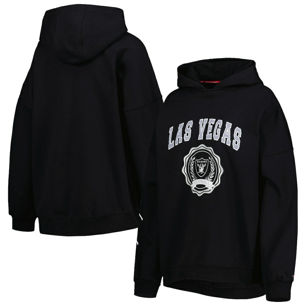 Las Vegas Raiders Tommy Hilfiger Women's Becca Drop Shoulder Pullover Hoodie Black