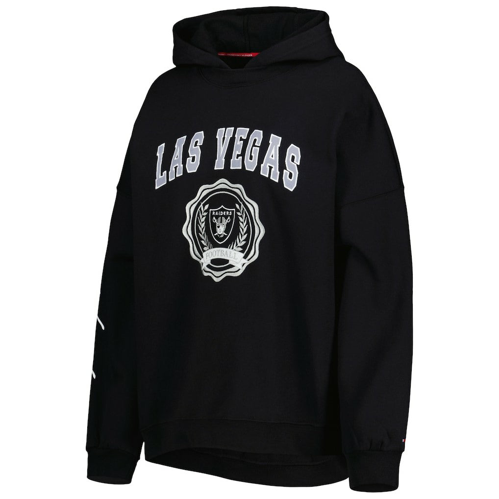 Las Vegas Raiders Tommy Hilfiger Women's Becca Drop Shoulder Pullover Hoodie Black