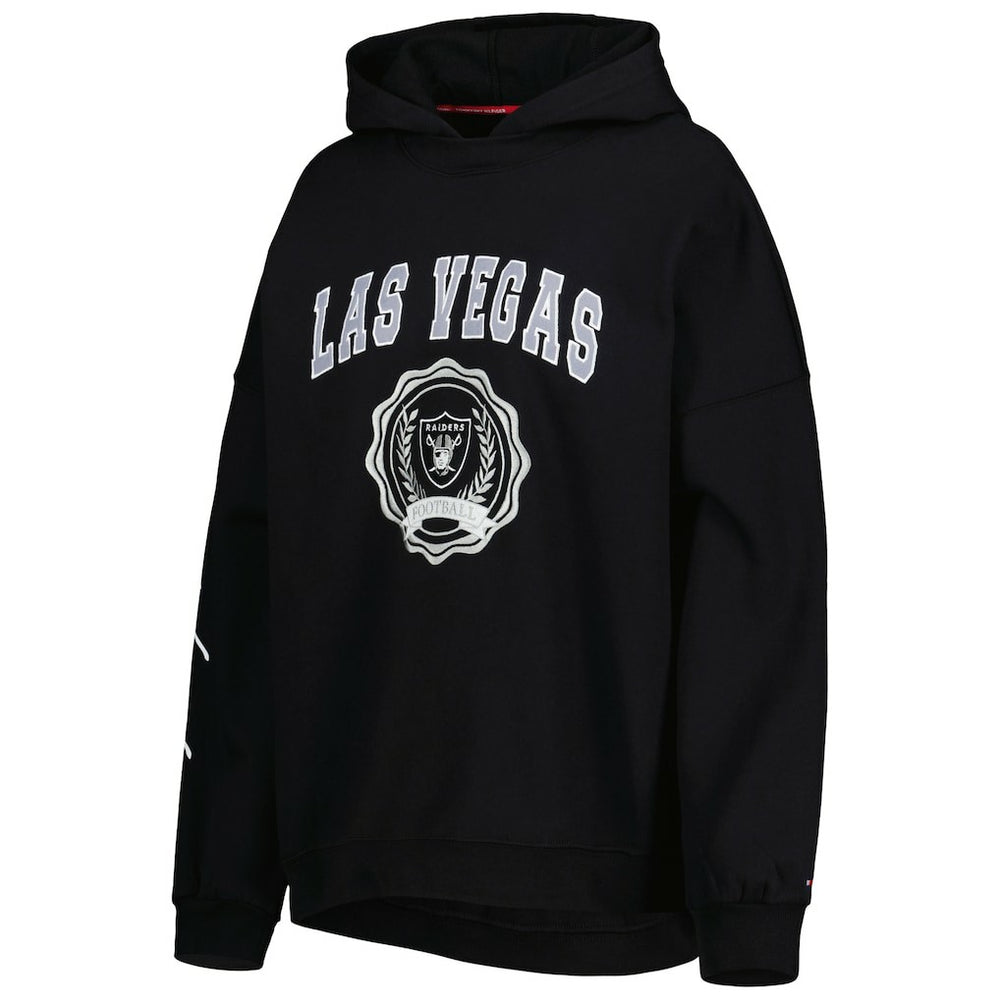 Las Vegas Raiders Tommy Hilfiger Women's Becca Drop Shoulder Pullover Hoodie Black