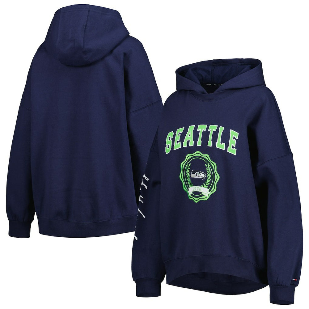 Seattle Seahawks Tommy Hilfiger Women's Becca Drop Shoulder Pullover Hoodie College Navy