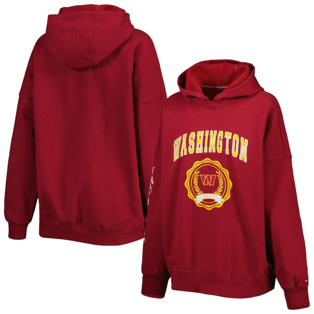 Washington Commanders Tommy Hilfiger Women's Becca Drop Shoulder Pullover Hoodie Burgundy