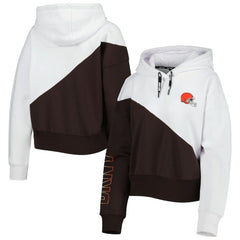 Cleveland Browns DKNY Sport Women's Bobbi Color Blocked Pullover Hoodie White/Brown