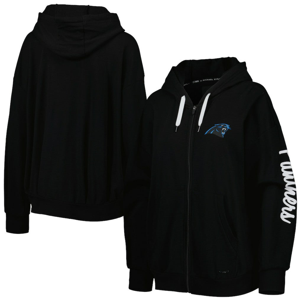Carolina Panthers MSX by Michael Strahan Women's Emerson Lightweight Full-Zip Hoodie Black