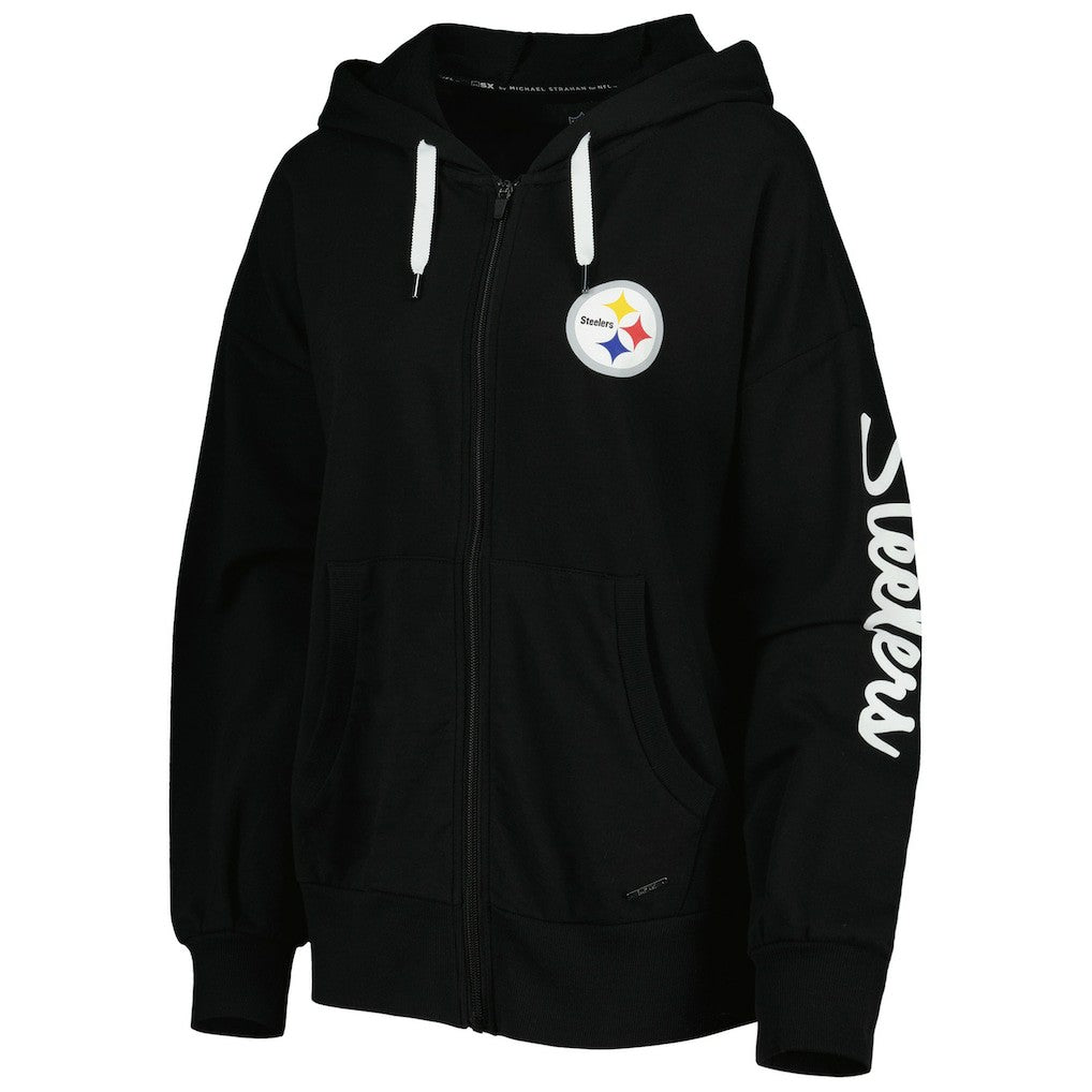 Pittsburgh Steelers MSX by Michael Strahan Women's Emerson Lightweight Full-Zip Hoodie Black