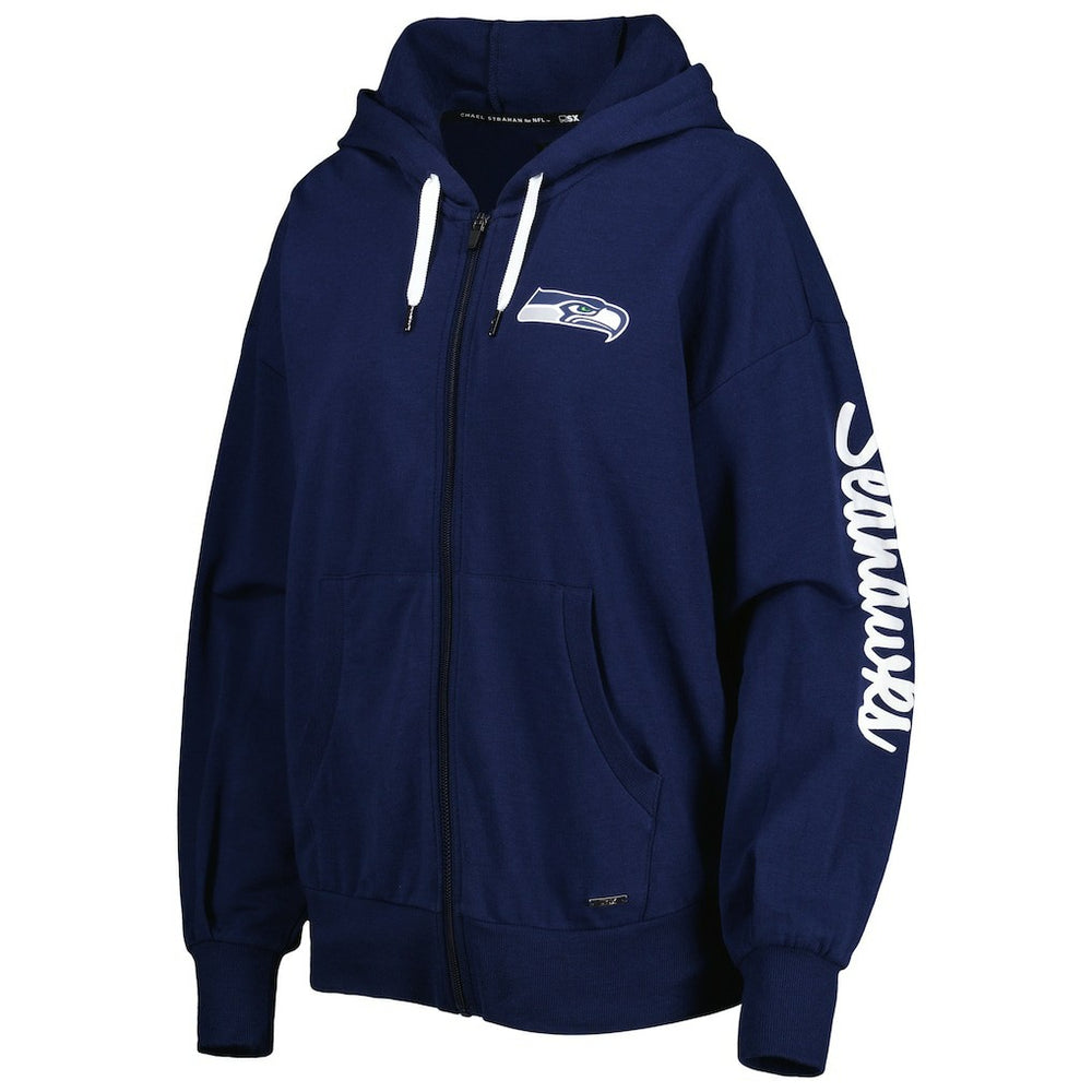 Seattle Seahawks MSX by Michael Strahan Women's Emerson Lightweight Full-Zip Hoodie College Navy