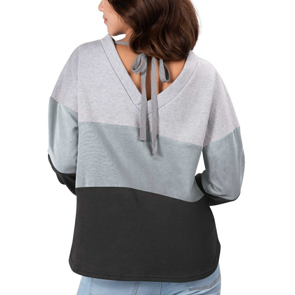 Las Vegas Raiders Touch Women's Outfield Deep V-Back Waist Length Pullover Sweatshirt Heather Gray/Black