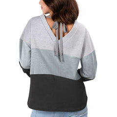 Las Vegas Raiders Touch Women's Outfield Deep V-Back Waist Length Pullover Sweatshirt Heather Gray/Black