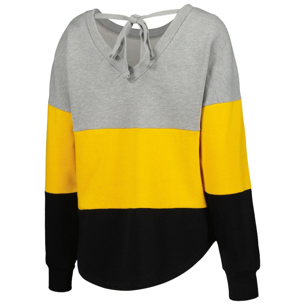 Pittsburgh Steelers Touch Women's Outfield Deep V-Back Waist Length Pullover Sweatshirt Heather Gray/Black