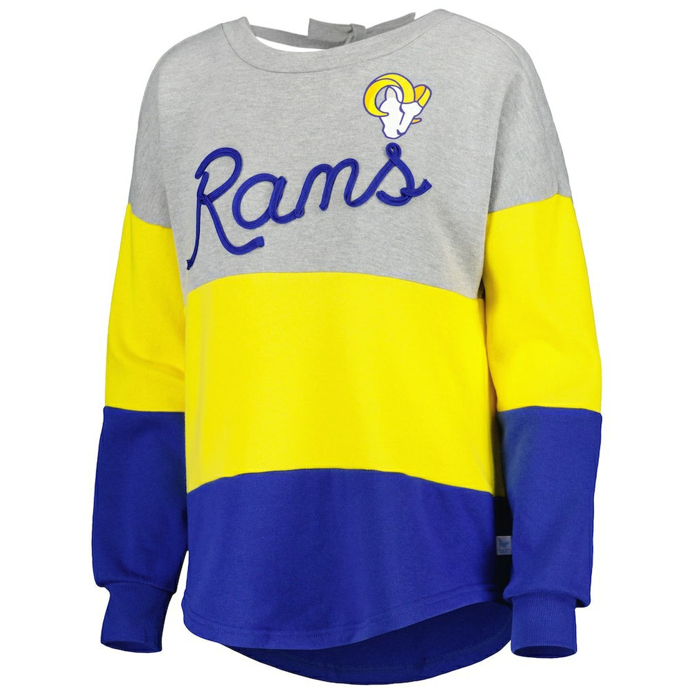 Los Angeles Rams Touch Women's Outfield Deep V-Back Waist Length Pullover Sweatshirt Heather Gray/Royal