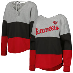 Tampa Bay Buccaneers Touch Women's Outfield Deep V-Back Waist Length Pullover Sweatshirt Heather Gray/Red