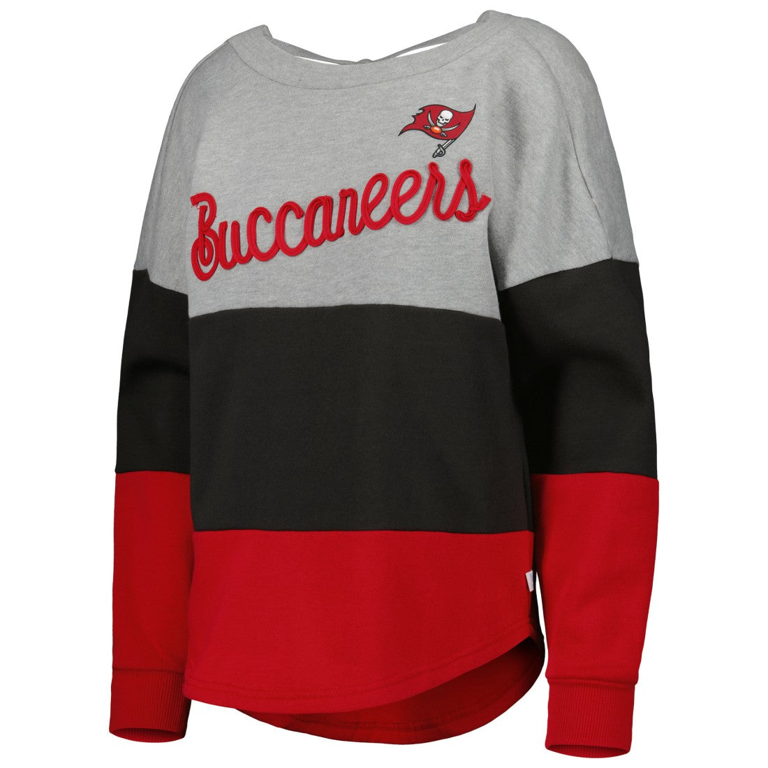 Tampa Bay Buccaneers Touch Women's Outfield Deep V-Back Waist Length Pullover Sweatshirt Heather Gray/Red