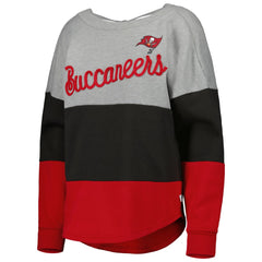 Tampa Bay Buccaneers Touch Women's Outfield Deep V-Back Waist Length Pullover Sweatshirt Heather Gray/Red