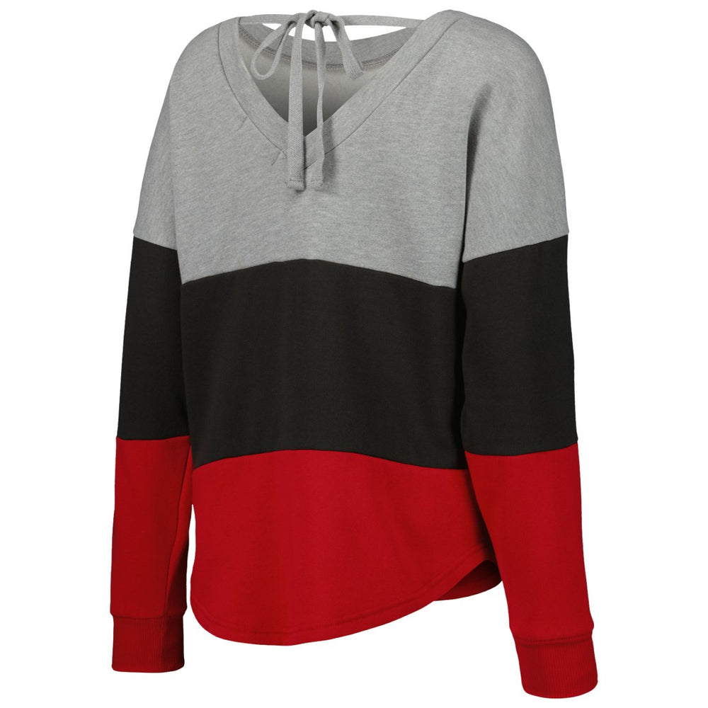 Tampa Bay Buccaneers Touch Women's Outfield Deep V-Back Waist Length Pullover Sweatshirt Heather Gray/Red