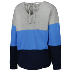 Tennessee Titans Touch Women's Outfield Deep V-Back Waist Length Pullover Sweatshirt Heather Gray/Navy