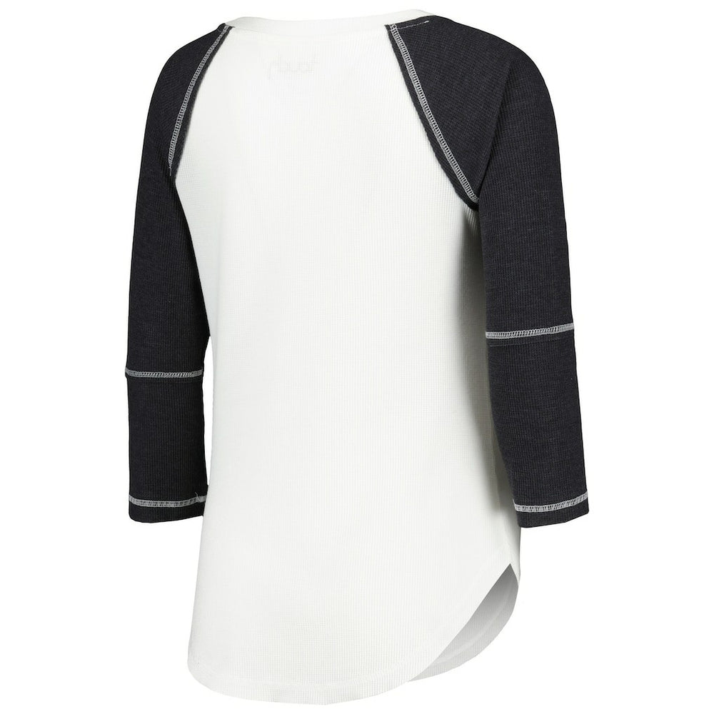Las Vegas Raiders Touch Women's Rebel Raglan Tri-Blend 3/4-Sleeve Lace-Up V-Neck T-Shirt White/Black