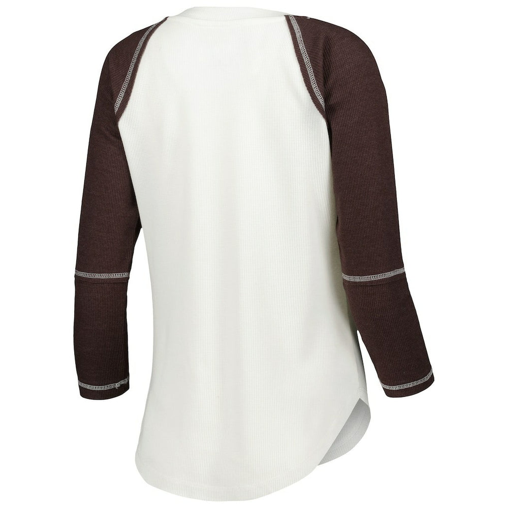 Cleveland Browns Touch Women's Rebel Raglan Tri-Blend 3/4-Sleeve Lace-Up V-Neck T-Shirt White/Brown
