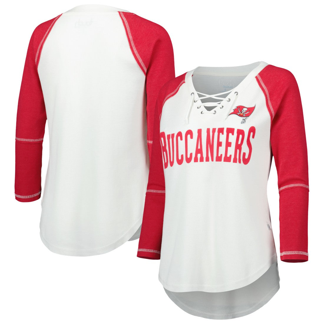 Tampa Bay Buccaneers Touch Women's Rebel Raglan Tri-Blend 3/4-Sleeve Lace-Up V-Neck T-Shirt White/Red