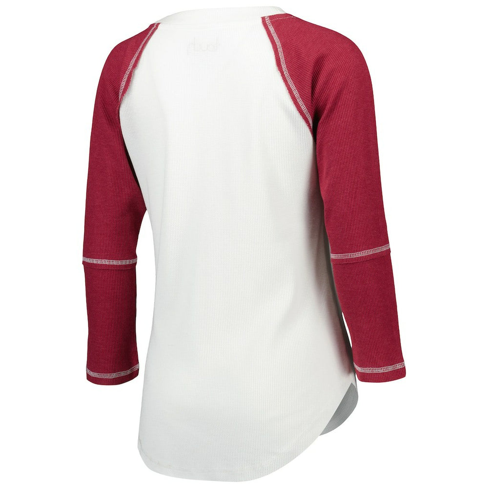 Washington Commanders Touch Women's Rebel Raglan Tri-Blend 3/4-Sleeve Lace-Up V-Neck T-Shirt White/Burgundy