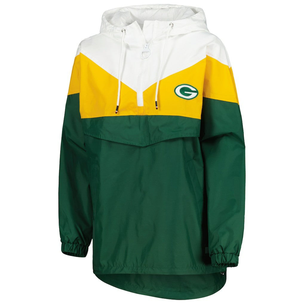 Green Bay Packers Tommy Hilfiger Women's Staci Half-Zip Hoodie Windbreaker Jacket White/Gold
