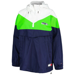 Seattle Seahawks Tommy Hilfiger Women's Staci Half-Zip Hoodie Windbreaker Jacket White/Neon Green