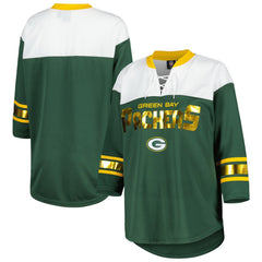 Green Bay Packers G-III 4Her by Carl Banks Women's Double Team 3/4-Sleeve Lace-Up T-Shirt Green/White