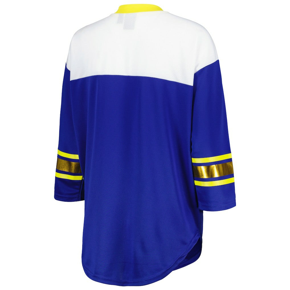 Los Angeles Rams G-III 4Her by Carl Banks Women's Double Team 3/4-Sleeve Lace-Up T-Shirt Royal/White