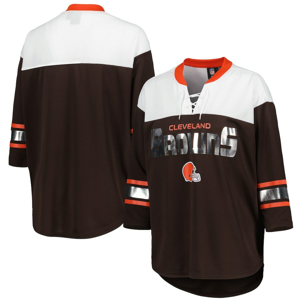 Cleveland Browns G-III 4Her by Carl Banks Women's Double Team 3/4-Sleeve Lace-Up T-Shirt Brown/White