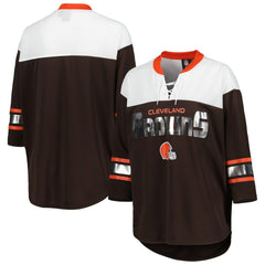 Cleveland Browns G-III 4Her by Carl Banks Women's Double Team 3/4-Sleeve Lace-Up T-Shirt Brown/White