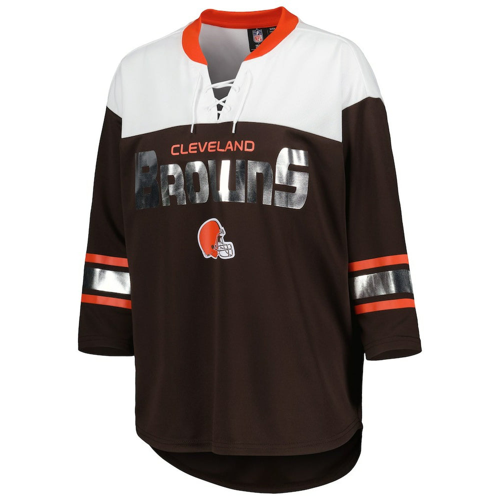 Cleveland Browns G-III 4Her by Carl Banks Women's Double Team 3/4-Sleeve Lace-Up T-Shirt Brown/White