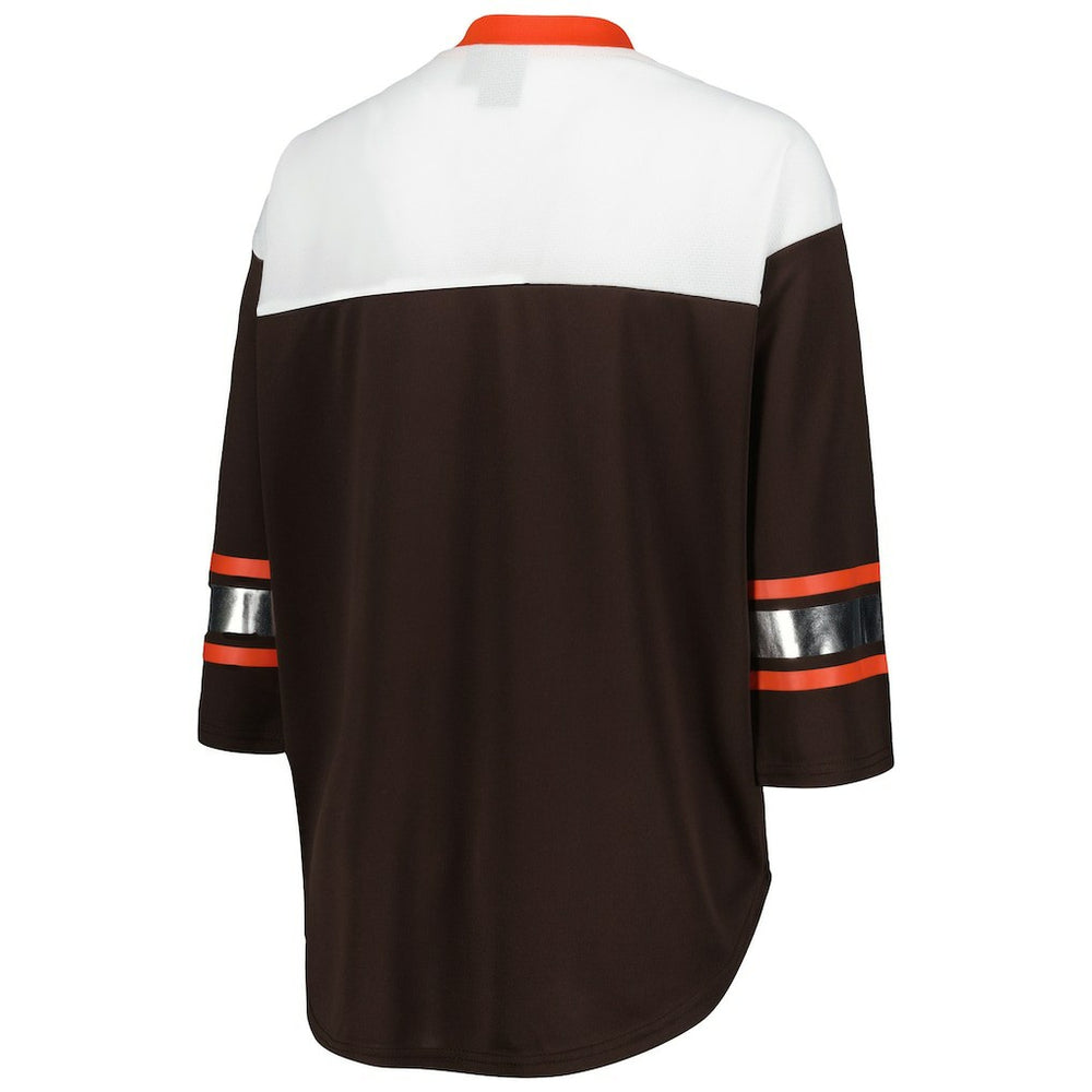 Cleveland Browns G-III 4Her by Carl Banks Women's Double Team 3/4-Sleeve Lace-Up T-Shirt Brown/White
