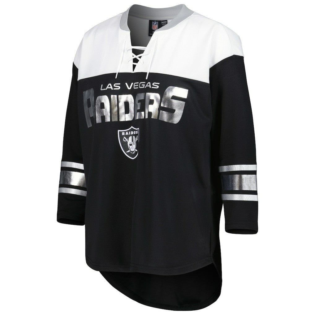 Las Vegas Raiders G-III 4Her by Carl Banks Women's Double Team 3/4-Sleeve Lace-Up T-Shirt Black/White