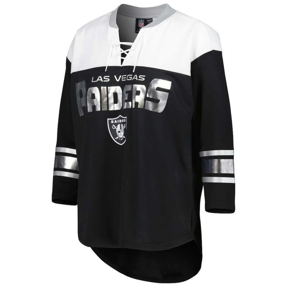 Las Vegas Raiders G-III 4Her by Carl Banks Women's Double Team 3/4-Sleeve Lace-Up T-Shirt Black/White